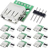 DAOKAI 10 Pieces USB Type A Female to DIP Adapter 2.54mm 4 Pin USB 2.0 Type A Female to DIP Converter Breakout Board for DIY 