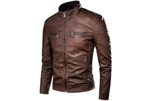 EARNMORE Chaqueta Cuero De Hombres,Chaqueta De Moto Retro Informal Con Cuello De Pie Delgado, Invierno Hombres Biker Pocket Design Pu Piloto Chaquetas Abrigo De Piel Sintética, Para Conducir Una Motocicleta