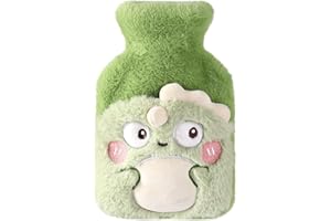 LabDip Green Dinosaur Hot Water Bottle,Warm Water Bag Rubber Hot Water Pouch,with Plush Super Soft Cover,Mini Portable Short Plush hot Water Bag, for Neck Shoulders Feet Warmer Menstrual Cramps