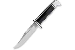 NANQUAN Buck Knives 117 Brahma Fixed Blade Hunting Knife, 4 1/2" 420HC Blade, Black Phenolic Handle with Leather Sheath