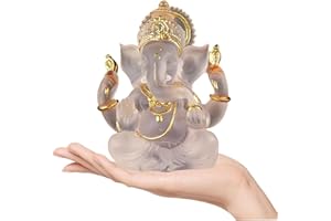 Mersyn Lord Ganesha Statues, 5.51" H Hindu Elephant God Statue Sculpture White Resin, Indian Ganesha Idol Figurine Decoration Ornaments for Home, Office, Car, Garden