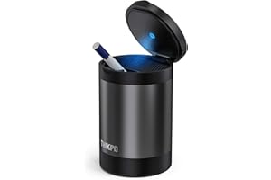 THIKPO Cenicero de Automóviles con Tapa, Cenicero de Automóviles Portátil, Bote de Basura de Automóviles Mini, Cenicero de Acero Inoxidable desmontable con luz Azul LED (Gris)