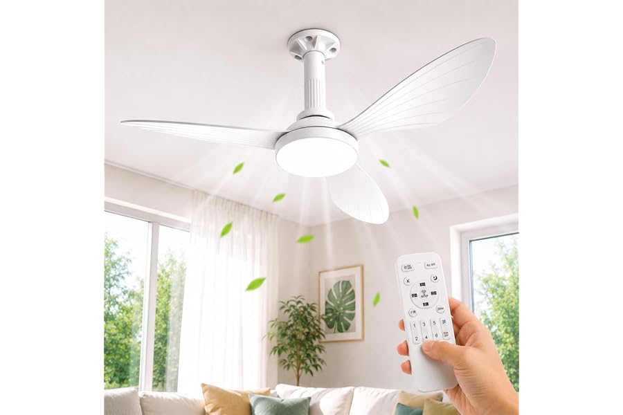Hisummer 91cm Ventilateur Plafond avec Lumiere, Connexion E27 Uniquement avec Socle Fourni, Montage Rapide Ventilateur Plafon