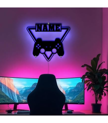 Namofactur Gaming Deko Lampe – 4 Controller Design, Batteriebetrieben, Personalisierbar – Geschenk Für Gamer