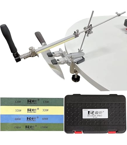 CWOVRS Professionele Messenslijper, RUIXIN PRO RX-008 Messenslijpset, 360° Roterende Vaste Hoek, Precieze Schuiver en Klem, Keukenchef Messenslijpsysteem, 7 Steen