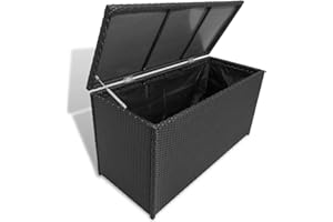 Tidyard Baule Cassapanca da Giardino Piccolo Impermeabile in Rattan, Contenitore da Esterno Multiuso, 120x50x60 cm Nero