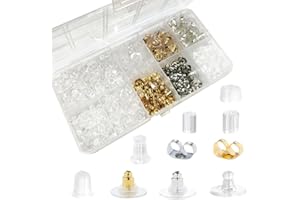 AESDOX 10 estilos, 800 unidades + cierres de repuesto para pendientes, cierres de plástico transparentes, cierres hipoalergénicos de metal, goma y silicona para pendientes con gancho de pesca