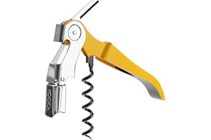 KOALA Sacacorchos Dos Tiempos Doble Palanca, AC Bistro, Espiral Teflón Anti‑desgarro, Acero Inoxidable, Color Amarillo