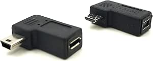 Duttek Mini USB auf Micro USB Adapter Set, 1 x Adapter von Micro USB Stecker auf Mini USB Buchse+ 1 x Adapter von Mini USB Buchse auf Micro USB Stecker, rechtwinklig