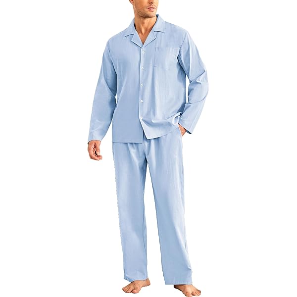 Pyjama Herren Langarm - Kuscheliger Schlafanzug Aus Baumwolle - Thermo Hausanzug Für Kalte Nächte