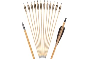 TY Archery Lot de 12 flèches en bois de 32 pouces avec plumes naturelles de 4 pouces pour tir à l'arc flèches en bois de chasse à la main pour arc traditionnel arc incurvé arc long