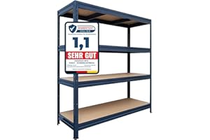 ‎OFFICEMARSHAL OfficeMarshal Heavy Duty Shelving Extra Wide – XL Width 160 cm – Metal Shelving with 1500 kg Total Load – Boltless Shelving for Garage, Basement, Workshop – 2 Widths & 3 Colours (Grey, 177 x 160 x 60