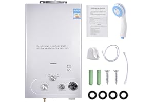UOCOMDER Scaldabagno a gas propano GPL da 16 litri, scaldabagno istantaneo senza serbatoio da 32 kW con kit doccia, bruciatore caldaia per campeggio, camper, casa