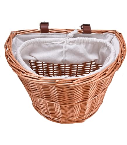 UNUS Garden Cestino In Vimini Per Bicicletta, Rustico, Con Cinghie In Pelle, 40x20x20 Cm, Portapacchi Anteriore