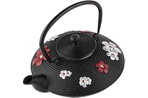 lachineuse - Théière Japonaise en Fonte - Fleurs de Cerisier - Avec Filtre Infuseur - Capacité 0,8L - Décoration Japonaise Asiatique - Théière Traditionnelle Nipponne - Service du Thé - Coloris Noir