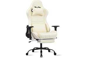 FRUYYZL Sedia da Gioco per Adulti, Sedia da Ufficio Ergonomica con Schienale Regolabile, Poltrona da Gioco con Poggiatesta E supporto Lombare, Seduta da Gioco Girevole con Bracciolo (XL, 80 Top - Beige)