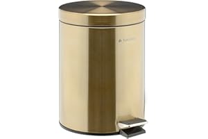 Navaris Cestino Bagno Ø23x27cm 5L - Pattumiera Portassorbenti Toilette - Bidoncino Portarifiuti Spazzatura Cucina - Bidone a Pedale con Coperchio Oro