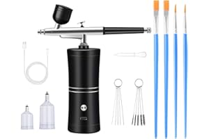 VOBOR Kit Aerografo con Compressore, Portatile Senza Fili Ricaricabile, Manuale Airbrush, per Trucco, Decorazione Torte, Modelli Colorazione, Arte Delle Unghie, Tatuaggio (Nero)