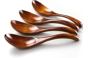 AOOSY Cuchara de Madera Estilo japonés de 4 Piezas Hecho a Mano Sopa de Madera Nanmu Mango Corto arroz para niños Cuchara de Cocina para la Cena vajilla