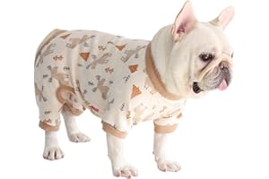 BT Bear Fat Dog Clothes,Autumn Winter Soft Warm Dog Pajamas Jumpsuit Pug Bulldog Onesies Clothes Costume for Cats Puppy Small Dogs Medium Dogs (Light Brown, S: back length 29-32cm)