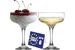 NORDIC SCHILLER Verres à Champagne Coupé, Lot de 6, 235ml 100% SANS PLOMB Verre Cocktail, Verre Martini, Margarita; Verres Coupes à Champagne, Coupes à Cocktails, Lavables au Lave-vaisselle