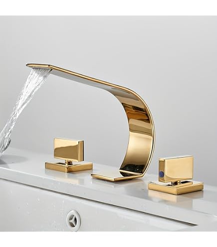 Rubinetto Bagno 3 Fori Oro Spazzolato Hoimpro - Design A Cascata Con Scarico Pop-Up Incluso