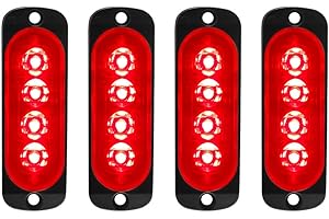 YIFENGSHUN 4pcs 12-24V Ultra Mince Voyant Barre D'alarme Stroboscopique d'urgence Lampe- 4 LEDS Bande lumineuse D'avertissement de Flash Camion Moto Voiture - Rouge