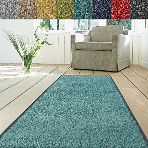 Teppich Läufer Luxury | moderne Shaggy Optik mit flauschigem Hochflor | Teppichläufer in vielen Farben für Flur, Schlafzimmer, Wohnzimmer etc. | viele Breiten und Längen (66 x 100cm, türkis)