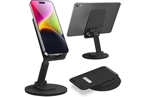EMPIRE TRADING & COMMERCE Empire Faltbarer Telefonständer für Schreibtisch - Höhenverstellbarer Metall Handy Ständer mit 360° Drehbarer Basis - Handyhalterung Kompatibel mit Allen iPhone und Android Smartphones (Schwarz)