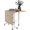 HOMCOM Drop Leaf Table, Folding Dining Table with Metal Frame, Rolling Kitchen Dining Table for Small Spaces, 120cm, Nature Wood Finish