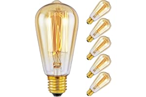 Belns Melns Edison Light Bulbs - Vintage Style E27 Edison Screw Bulb Squirrel Cage - Amber Warm Dimmable - ST64 60W - Pack of 6