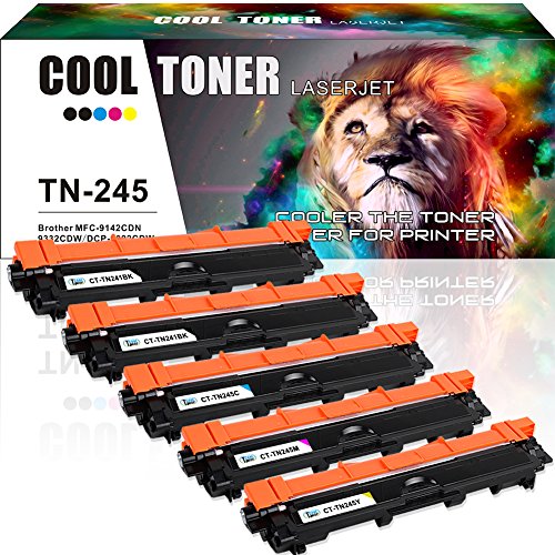 5 Pack Cool Toner Kompatibel für TN-241BK TN-245C TN-245M TN-245Y für Drucker Brother HL-3140CW HL-3142CW HL-3150CDW HL-3152CDW HL-3170CDW HL-3172CDW,MFC-9130CW MFC-9140CDN MFC-9330CDW MFC-9340CDW, DCP-9020CDW, k-2500, C/M/Y-1400 Seiten, tn245 tn-245 tn 245