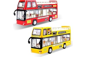 HTGWCG Bus Toy for Boys and Girls, Toy Bus with Lights and Sounds, Free Wheeling Action Model, London Double Decker Buses Toys, London Gifts for Kids Christmas New Year, Red or Yellow (1PCS)