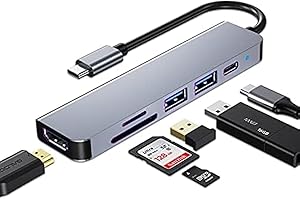SZPACMATE USB C HUB, Multiport USB C Adapter for Macbook Pro & Air Accessories, 6 in 1 Dongle HUB with 4K HDMI, USB 3.0, SD/TF Card Reader, 100W PD, Compatible with Laptop and Other Type-C Devices