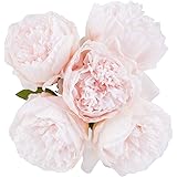 U'Artlines Vintage Pfingstrosen Künstlich Seide Blumen Blumenstrauß für die Dekoration, 5 Köpfe Hellrosa