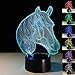 Produktbild 3D ILLUSION Lampe xjcking Nacht Licht Pferd Kopf 7 wechselnden Farben Touch USB Tisch NICE Geschenk Spielzeug Dekoration