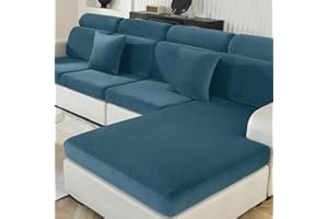 Ystyle Copriseduta Divano Elasticizzato, Copri Cuscino Divano Penisola, Coprisedile Divano Velluto, Copricuscini per Divani, Lavabile Copricuscini Divano (1 Posto*2+Chaiselongue, Blu Pavone)