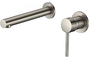 VALAZ Robinet de lavabo en acier brossé encastré | Robinet de lavabo monocommande, eau froide et chaude, économie d'eau, installation facile | laiton, inoxydable, élégant, rond, bec droit, série