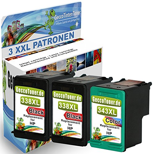 3er Set DruckerpatronenErsatz für HP 338 XL 338xl Schwarz Black BK + HP 343 XL 343xl Color Farbig für Photosmart C3180 C3125 C3135 C3140 C3150 DeskJet 480 5740 5745 6520 6540 6620 6840 9800 OfficeJet 6205 62106115 7210 7310 7410 PhotoSmart 2575 2610 2710 7850 8150 8450 8750 C3180 PSC 1510 1600 1610 2350 2355