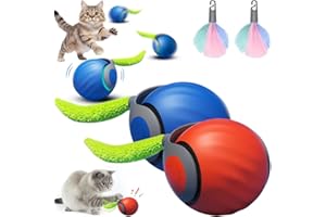 SORNEICDR Pelota de Juguete para Gatos Eléctrica Multifuncional, Pelota de Juguetes interactivos para Gatos domésticos, 2 Modos de Funcionamiento, con Cola Reemplazable (Azul&Naranja)