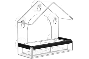 DY-SKTY Transparent Window Bird Feeder with 5 Extra Strong Suction Cups, Drainage Holes, Detachable Seed Tray, Sturdy and Durable Acrylic Clear Birds Feeders for Viewing Wild Birds Outside