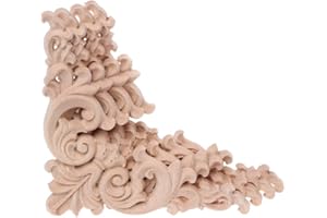 Haorw 4 Stück Holz Geschnitzte Aufkleber 12x12cm - Natürlich Holz Ornament Blume Schnitzerei Verzierung Schrank Möbel Ecke