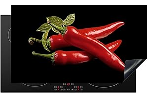 KitchenYeah© Coperchio Piano Cottura 90x52 cm Cucina Copri Fornelli Tappetino Induzione Antiscivolo Piastra Protezione Pepe - Rosso - Erbe - Spezie