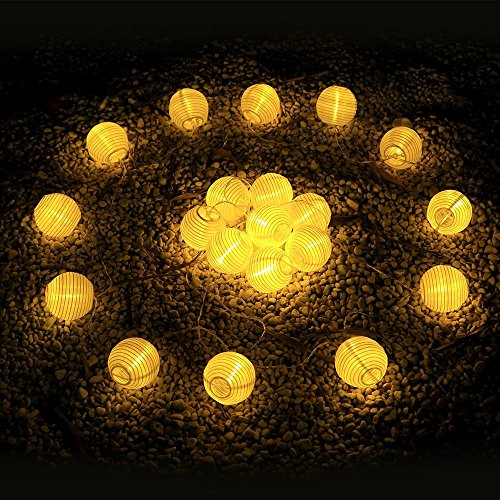 SunJas Solar Lichterkette 30 LEDs 6 Meter Lampions Laterne wasserfest Lichterkette Garten Innen- und Außenbereich warmweiß kaltweiß blau bunt für Party Weihnachten Outdoor Fest Deko usw. (30 LEDs warmweiß) - 3