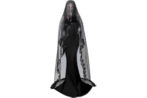 TINAYAUE 1 Tier Black Wedding Veil for Bride Cathedral Tulle Women Classic Halloween Bridal Lace Veil Long Shawl Funeral Veils Gothic Witch Cos Headdress Hair Accessories