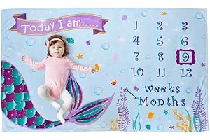 WERNNSAI Bambino Coperta Milestone - Pile Fotografia Sfondo Prop per Ragazze Neonato Regalo di Compleanno Baby Shower Sirena Coperte Mensili Settimanali, 150 x 100cm
