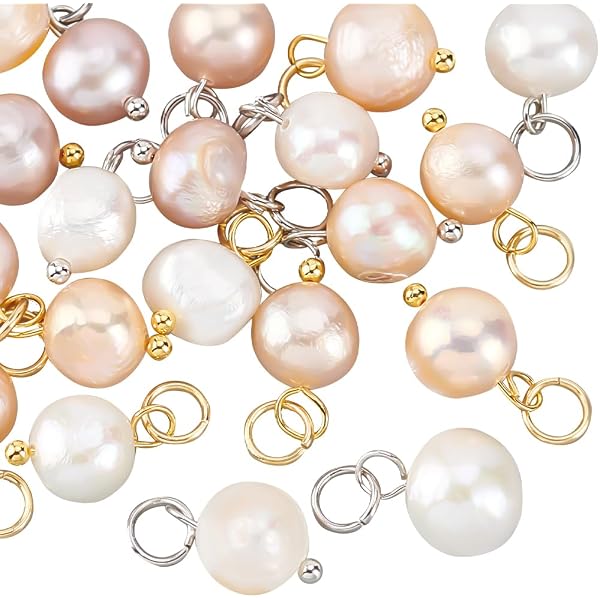 Beebeecraft - 40 Ciondoli Ovali In Perle D'Acqua Dolce Naturali Con Perni Dorati E Platino Per Gioielli Fai Da Te