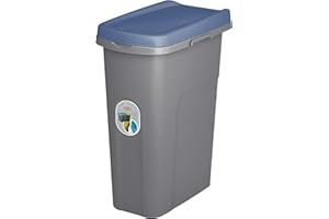HOMECENTRE Home Centre Plastic Lift Top Lid Waste Bin Kitchen School 15 Litre Blue-Grey Slim Recycling General Trash & Storage Recycled Rubbish Organiser Container Dustbin Sturdy Quality Made in Italy