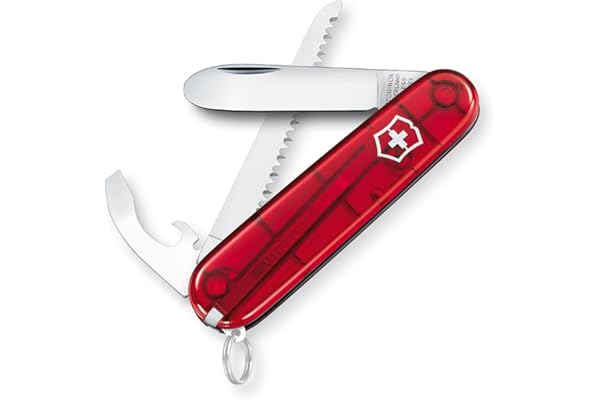 Victorinox My First Victorinox, Mini Couteau de Poche Suisse pour Enfants, Léger, Multitool, 9 Fonctions, Rouge Transparent