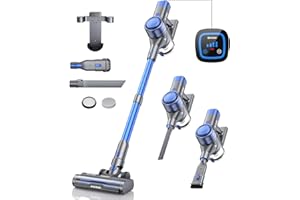 BuTure Aspiradora sin Cable 450W/38KPA - Aspirador con Carga en Pared, Modo Automático, Pantalla Táctil, 55 Mins. Autonomía, Cepillo Anti-enredos para Suelos Duros, Alfombras y Pelos de Mascotas